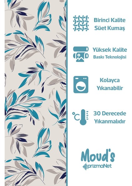Mavi Çiçek Desenli Yuvarlak Süet Dertsiz Masa Örtüsü