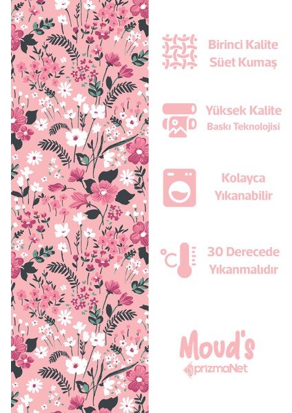 Pembe Pastel Çiçek Desenli Yuvarlak Süet Dertsiz Masa Örtüsü
