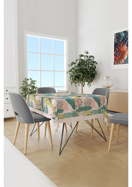 Yeşil Bahçe Desenli Süet Dertsiz Masa Örtüsü