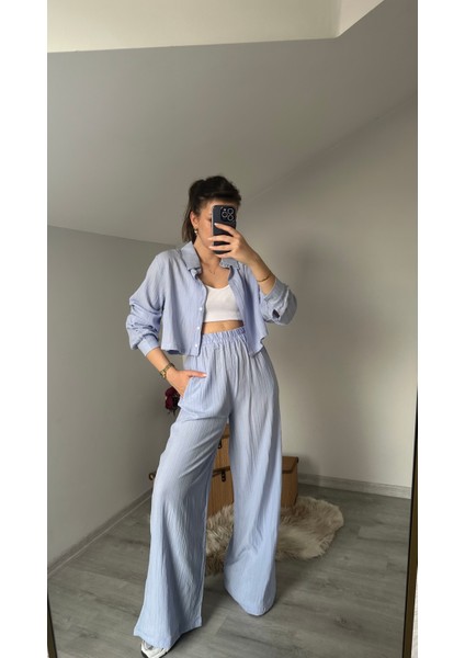 Bebe Mavisi Gofre Kumaş Takım