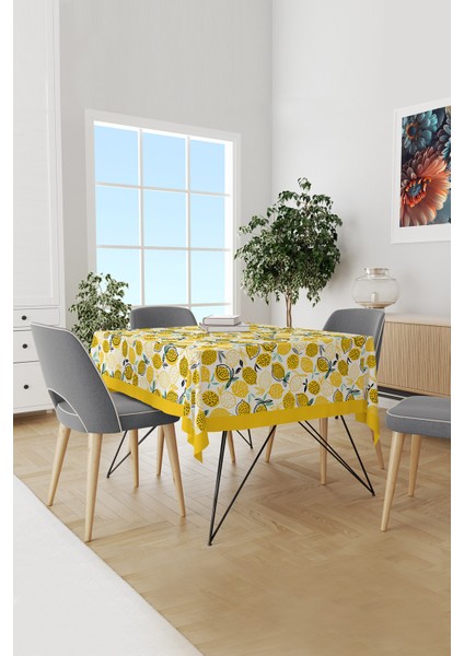 Limon Desenli Süet Dertsiz Masa Örtüsü
