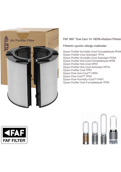 True Cam Hepa 360 Filtre Dyson Pure Humidify+Cool™ PH01 ile Uyumlu