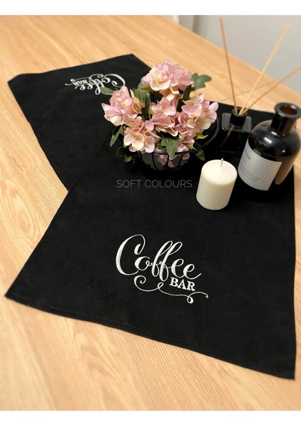 Kadife Dokulu Nakışlı Dekoratif Siyah Runner Kahve Masası Örtüsü 40X140 cm fiyatları