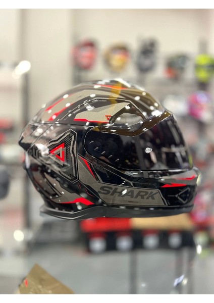Skwal I3 Linik Parlak Siyah Kırmızı Ledli Kask Şeffaf Vizörlü