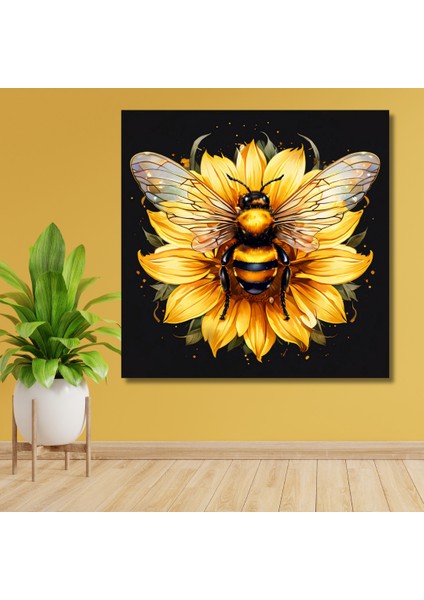 Renkli Baskılı Sayılarla Boyama Hobi Seti (Çerçeveli) 50X50 Cm: Arı ve Papatya 2