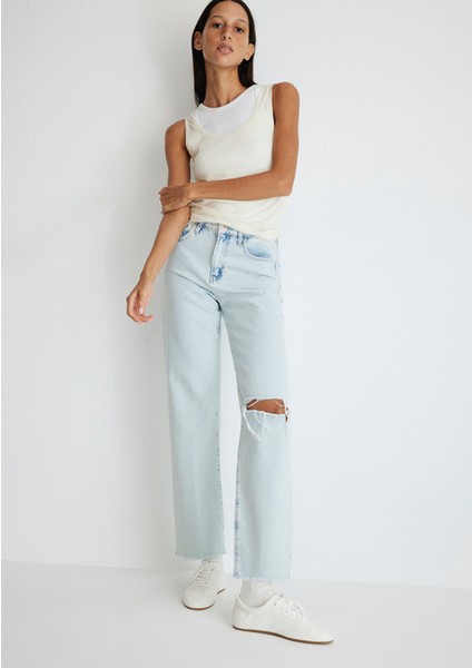 Barcelona Kolej Buz Mavi Jean Pantolon Kadın Günlük Tarz Boru Paça Model fiyatları