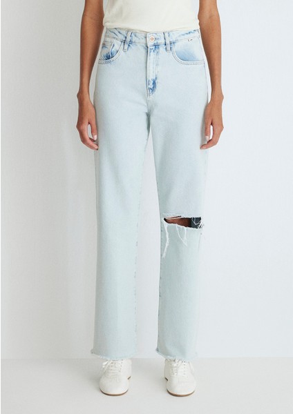 Barcelona Kolej Buz Mavi Jean Pantolon Kadın Günlük Tarz Boru Paça Model indirimleri