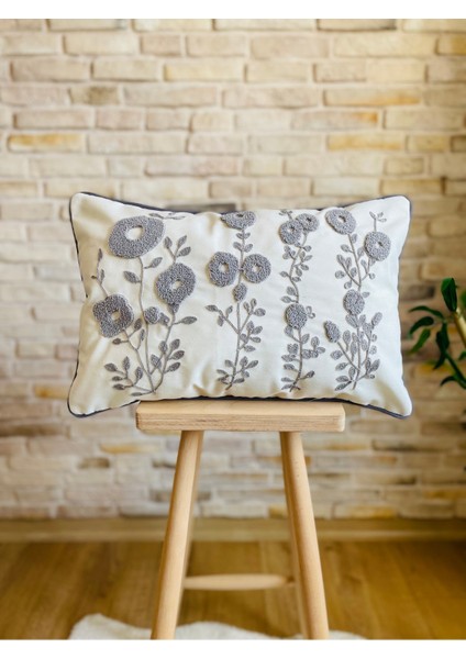 Home Punch Işlemeli Tekli Dekoratif Papatya Desen Kırlent Kılıfı (Panç)