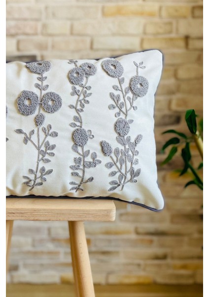 Home Punch Işlemeli Tekli Dekoratif Papatya Desen Kırlent Kılıfı (Panç)