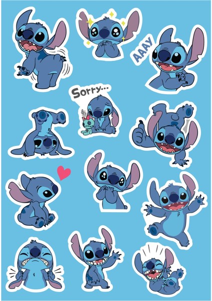 Disney Lilo ve Stitch Temalı Sticker Seti Ajanda Laptop Telefon Sticker Seti 12 Adet