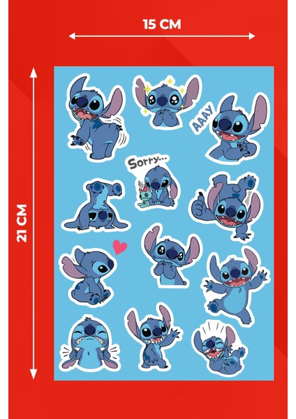 Disney Lilo ve Stitch Temalı Sticker Seti Ajanda Laptop Telefon Sticker Seti 12 Adet