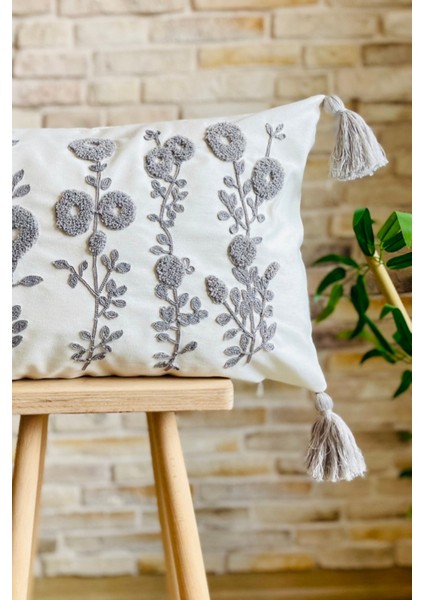 Home Punch Işlemeli Tekli Dekoratif Papatya Desen Kırlent Kılıfı (Panç)