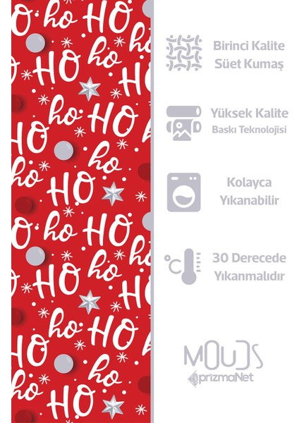 Çift Tarafı Baskılı Ho Ho Ho Yılbaşı Desenli Süet Kırlent Kılıfı - PL1127 fırsatları