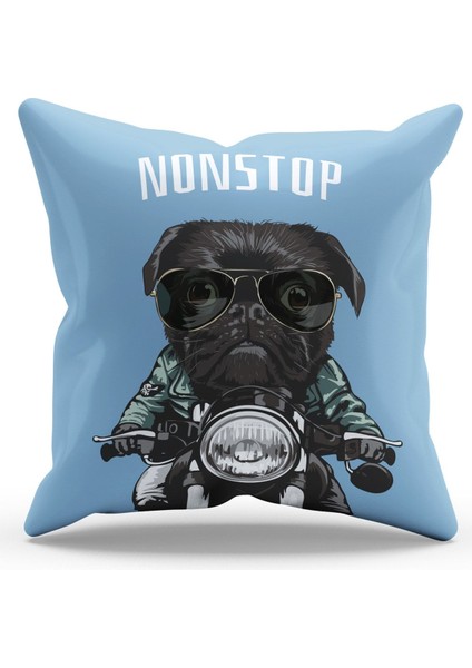 Çift Tarafı Baskılı Nonstop Pug Köpek Desenli Süet Kırlent Kılıfı - PL806