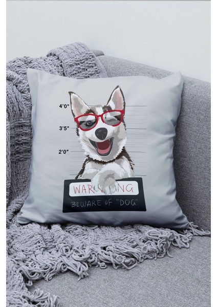 Çift Tarafı Baskılı Sevimli Kurt Desenli Süet Kırlent Kılıfı - PL772 fiyatları