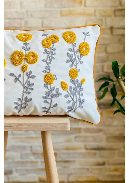 Home Punch Işlemeli Tekli Dekoratif Papatya Desen Kırlent Kılıfı (Panç) modelleri