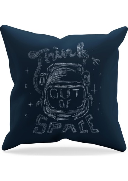 Çift Tarafı Baskılı Uzayı Düşünmek Desenli Süet Kırlent Kılıfı - PL778