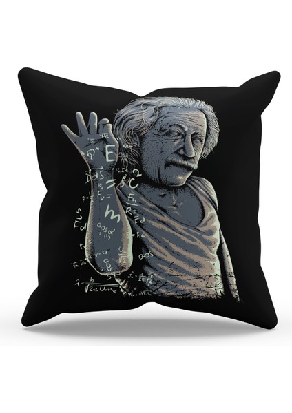 Çift Tarafı Baskılı Einstein Desenli Süet Kırlent Kılıfı - PL771