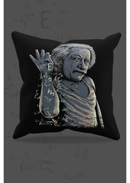 Çift Tarafı Baskılı Einstein Desenli Süet Kırlent Kılıfı - PL771