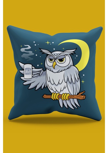 Çift Tarafı Baskılı Gece Baykuş Desenli Süet Kırlent Kılıfı - PL794 fiyatları