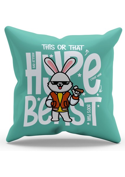 Çift Tarafı Baskılı Yeşil Artist Kedi Desenli Süet Kırlent Kılıfı - PL782