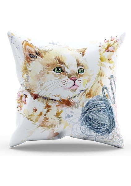 Çift Tarafı Baskılı Kedi - 1 Desenli Süet Kırlent ve Yastık Kılıfı