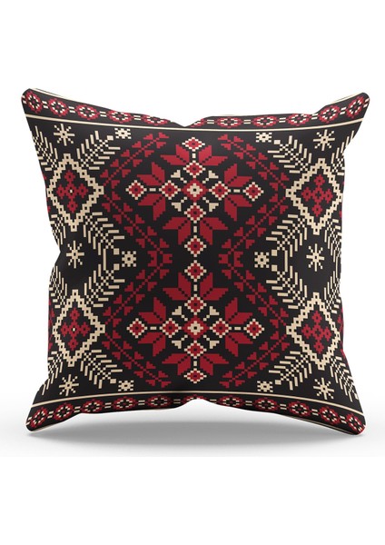 Çift Tarafı Baskılı Anatolia-11 Desenli Süet Kırlent Kılıfı