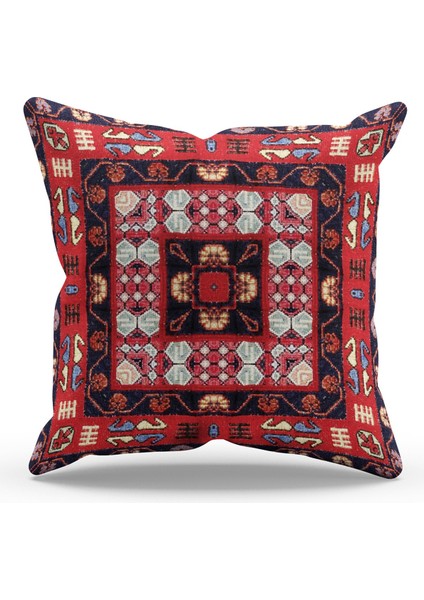 Çift Tarafı Baskılı Türkiye Kilim-4 Desenli Süet Kırlent Kılıfı
