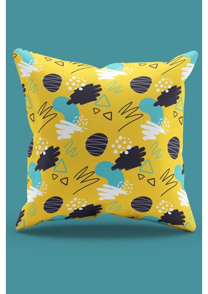 Çift Tarafı Baskılı Sarı Spiral Desenli Süet Kırlent Kılıfı - PL935