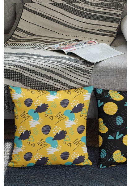 Çift Tarafı Baskılı Sarı Spiral Desenli Süet Kırlent Kılıfı - PL935 fiyatları