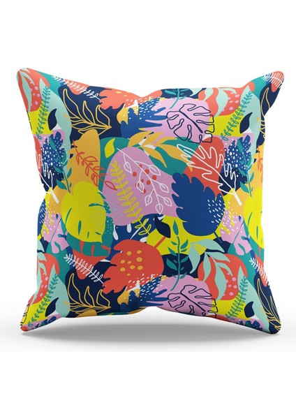 Çift Tarafı Baskılı Renkli Yapraklar Desenli Süet Kırlent Kılıfı