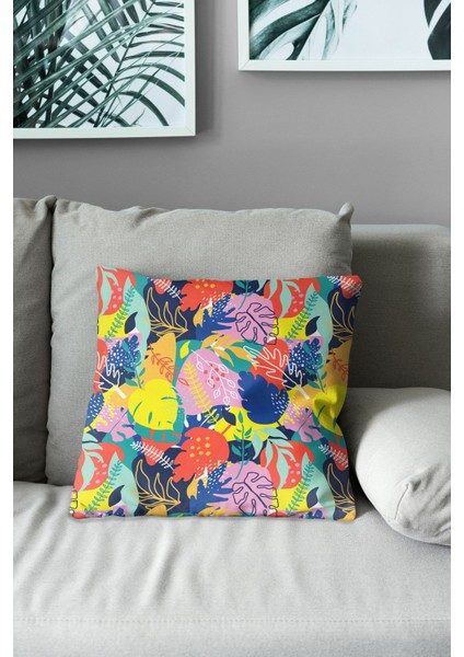 Çift Tarafı Baskılı Renkli Yapraklar Desenli Süet Kırlent Kılıfı modelleri