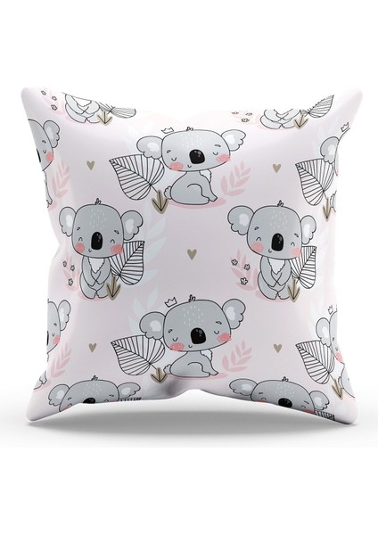 Çift Tarafı Baskılı Koala Desenli Süet Kırlent Kılıfı