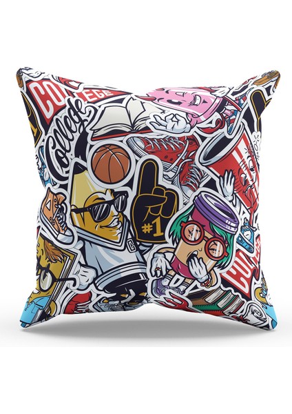 Çift Tarafı Baskılı Kolej Desenli Süet Kırlent Kılıfı