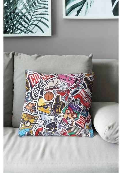 Çift Tarafı Baskılı Kolej Desenli Süet Kırlent Kılıfı modelleri