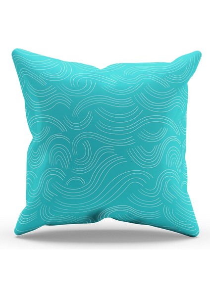 Çift Tarafı Baskılı Turkuaz Free Line Desenli Süet Kırlent Kılıfı