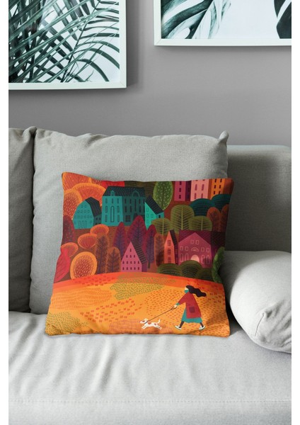 Çift Tarafı Baskılı Fall - 1 Desenli Süet Kırlent Kılıfı modelleri