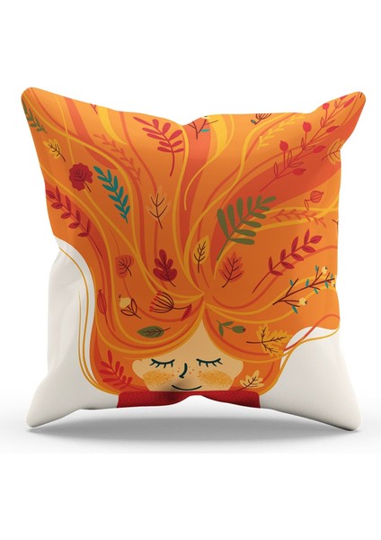 Çift Tarafı Baskılı Sonbahar - 2 Desenli Süet Kırlent Kılıfı