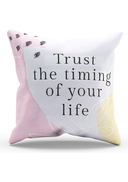 Çift Tarafı Baskılı Life Words-2 Desenli Süet Kırlent Kılıfı