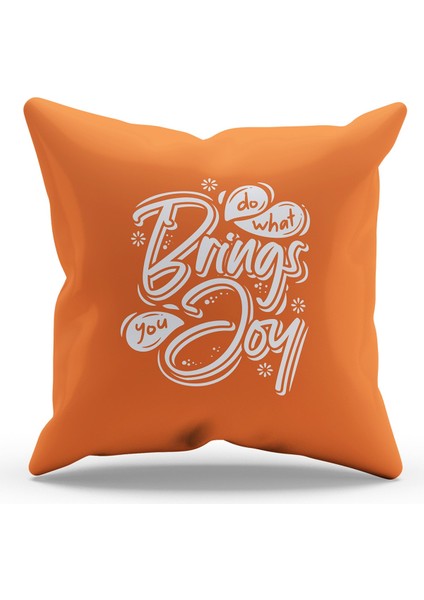 Çift Tarafı Baskılı Turuncu Happy Words Desenli Süet Kırlent Kılıfı