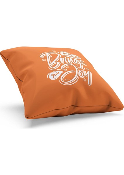 Çift Tarafı Baskılı Turuncu Happy Words Desenli Süet Kırlent Kılıfı fiyatları