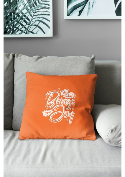 Çift Tarafı Baskılı Turuncu Happy Words Desenli Süet Kırlent Kılıfı modelleri