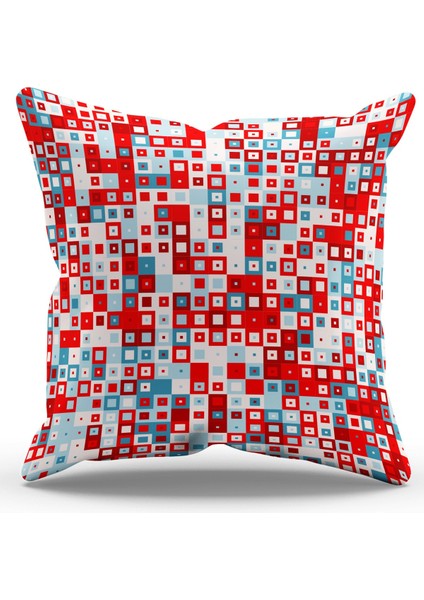 Çift Tarafı Baskılı Kırmızı Küçük Kare Desenli Süet Kırlent Kılıfı - PL917