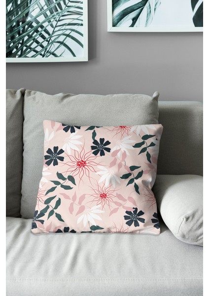 Çift Tarafı Baskılı Mirror Flower - 4 Desenli Süet Kırlent Kılıfı