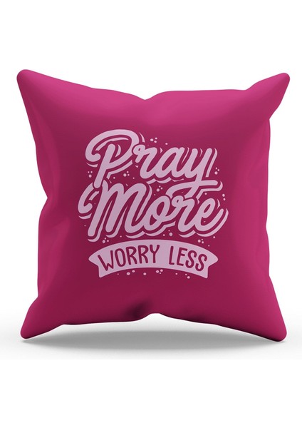 Çift Tarafı Baskılı Pembe Happy Words Desenli Süet Kırlent Kılıfı