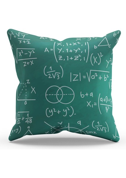 Çift Tarafı Baskılı Matematik Desenli Süet Kırlent Kılıfı