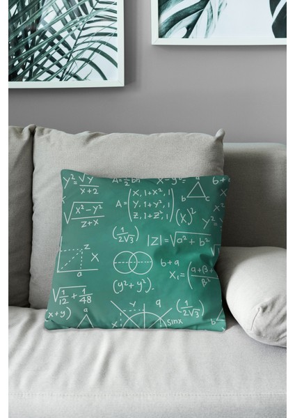 Çift Tarafı Baskılı Matematik Desenli Süet Kırlent Kılıfı modelleri