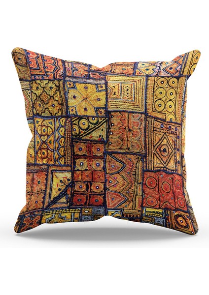 Çift Tarafı Baskılı Kilim Desenli Süet Kırlent Kılıfı