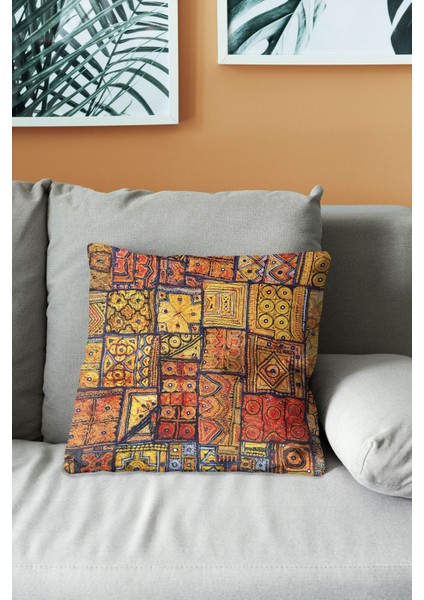 Çift Tarafı Baskılı Kilim Desenli Süet Kırlent Kılıfı modelleri