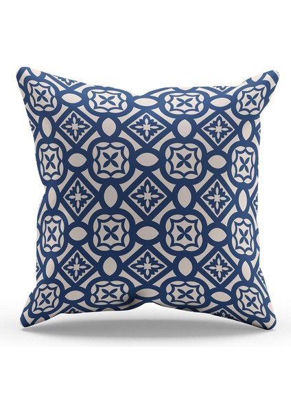 Çift Tarafı Baskılı Navy Vintage-1 Desenli Süet Kırlent Kılıfı